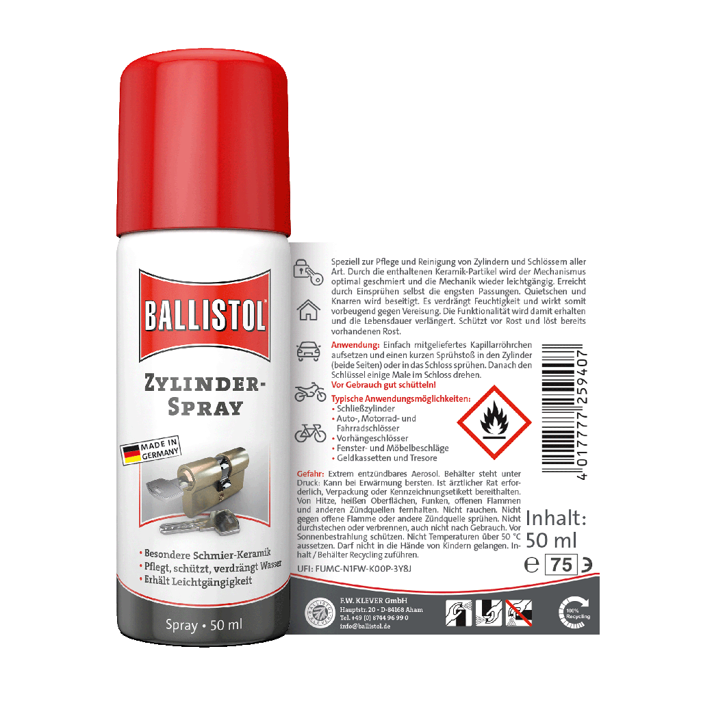 BALLISTOL cylinder spray, 50ml - the special care for cylinders and locks