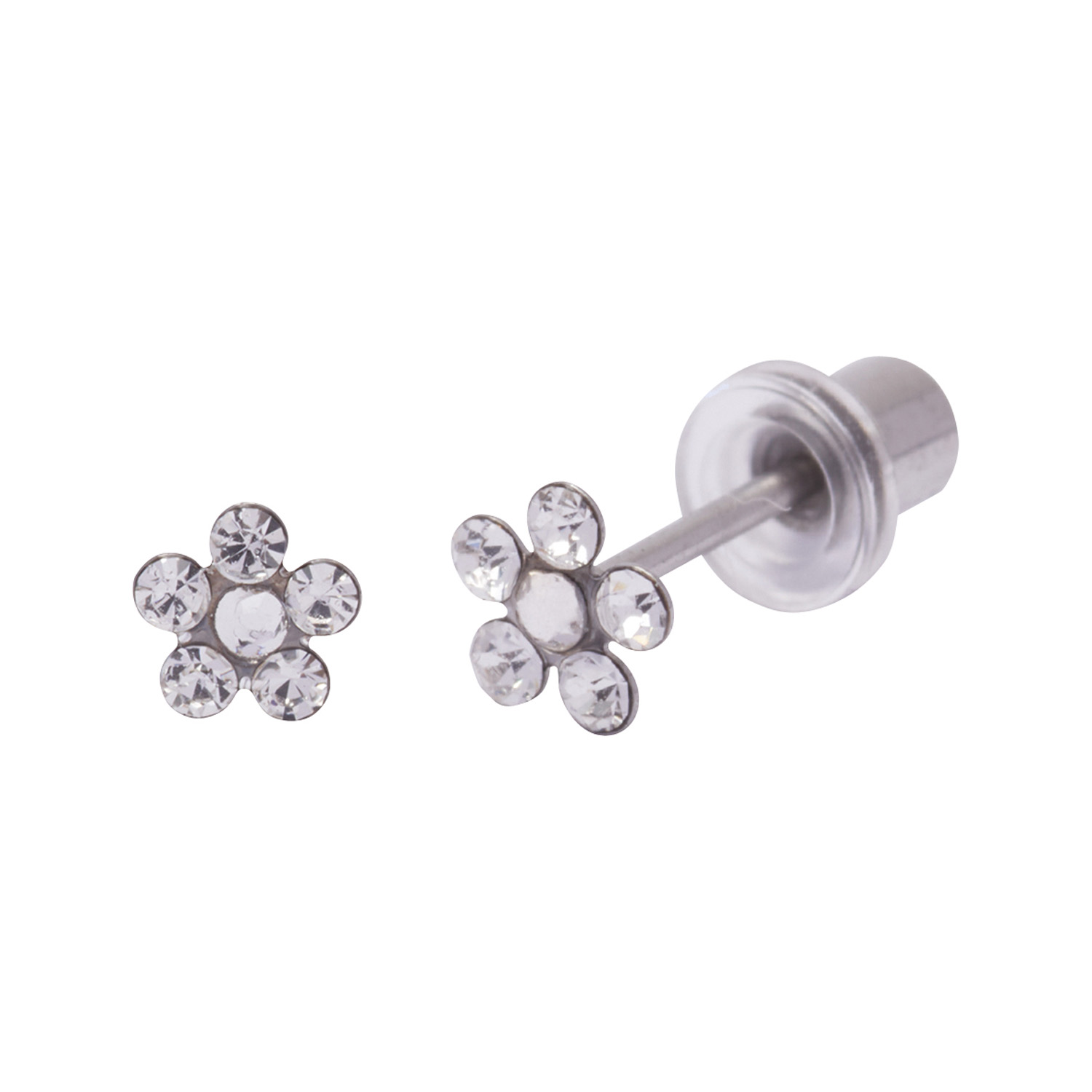 Ohrlino Erstohrstecker Blume, weiß, 5 Kristalle weiß