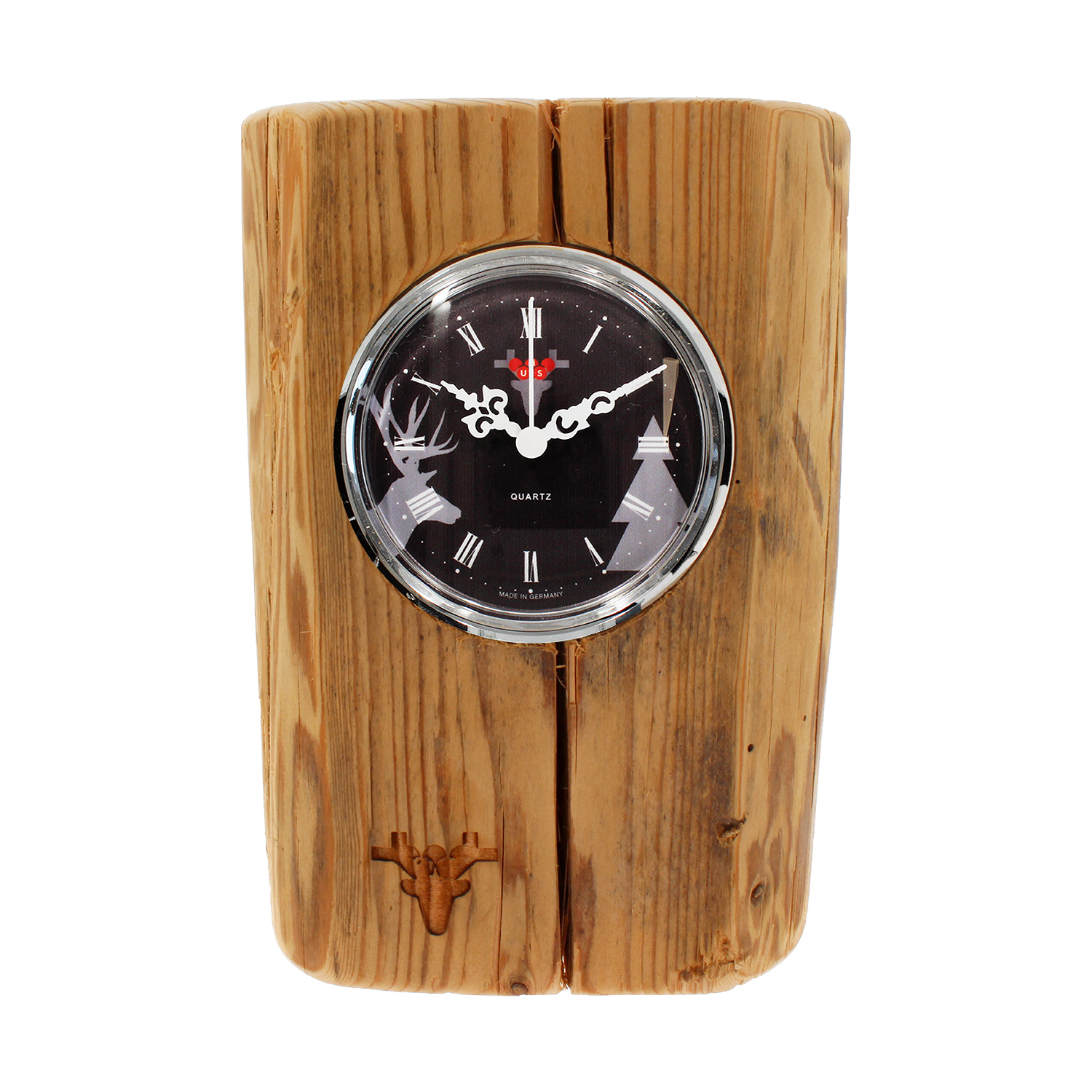 _ Altholz-Uhr made in Germany, Zifferblatt schwarz