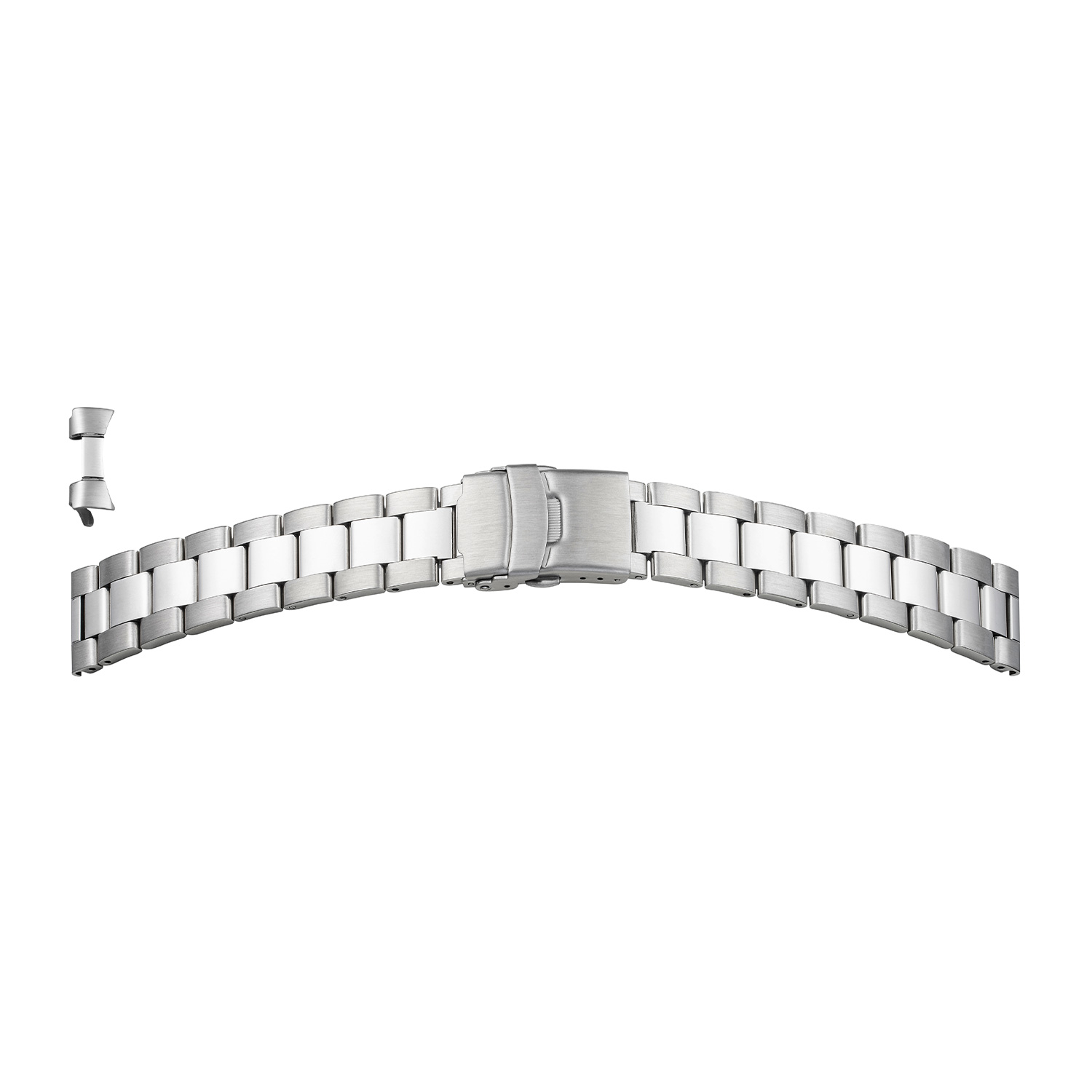 Metallband Edelstahl 22-22mm weiß, massiv, satiniert, 3-Falt-Schließe und 2 Drücker