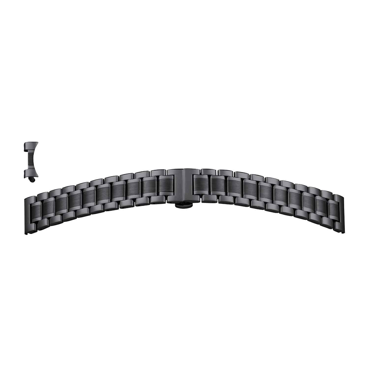 Metallband Edelstahl 18-18mm schwarz, massiv, poliert/ mattiert, Butterfly-Schließe, wechselbarer Anstoß, inkl. gefaltete runde Anstöße