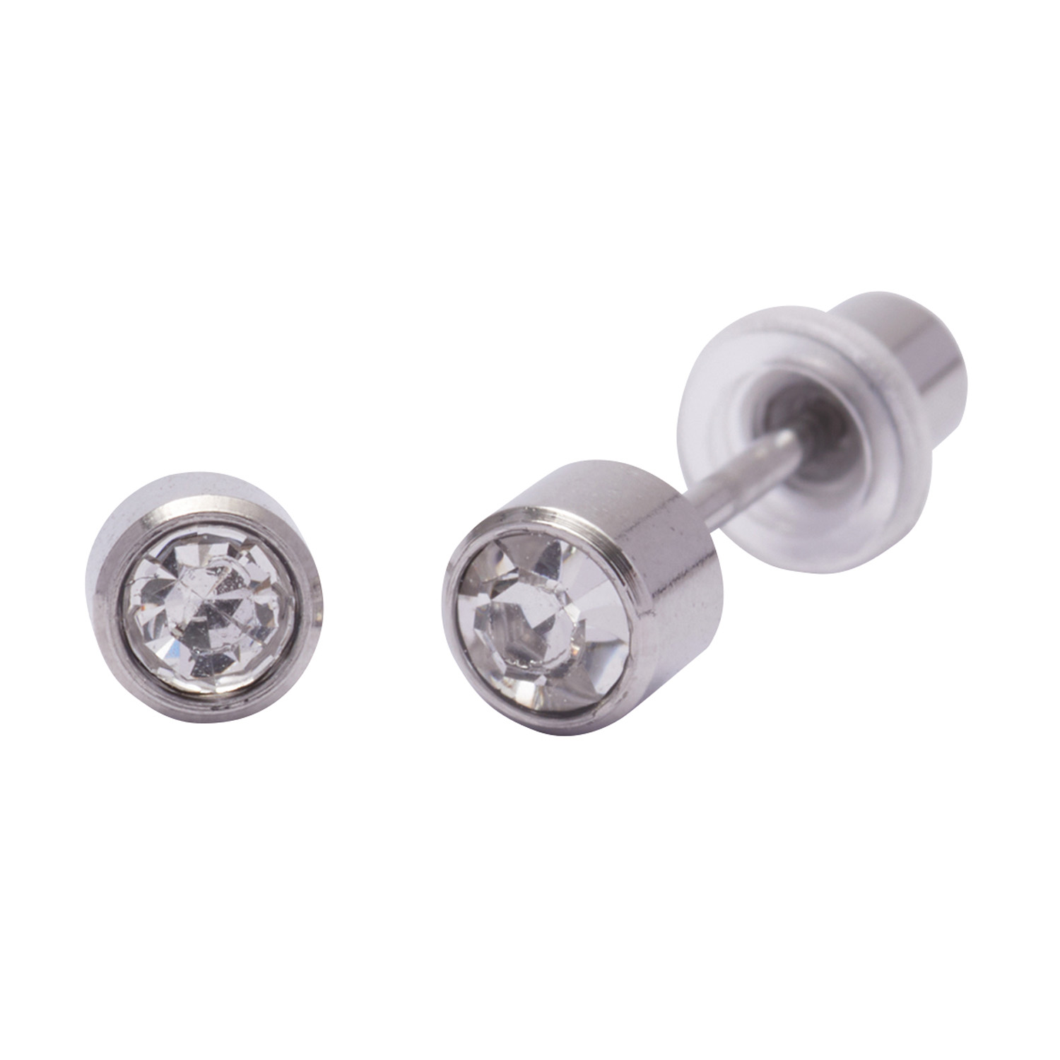 Ohrlino Erstohrstecker Zargenfassung/ Rundfassung weiß 4mm, Kristall weiß 3mm