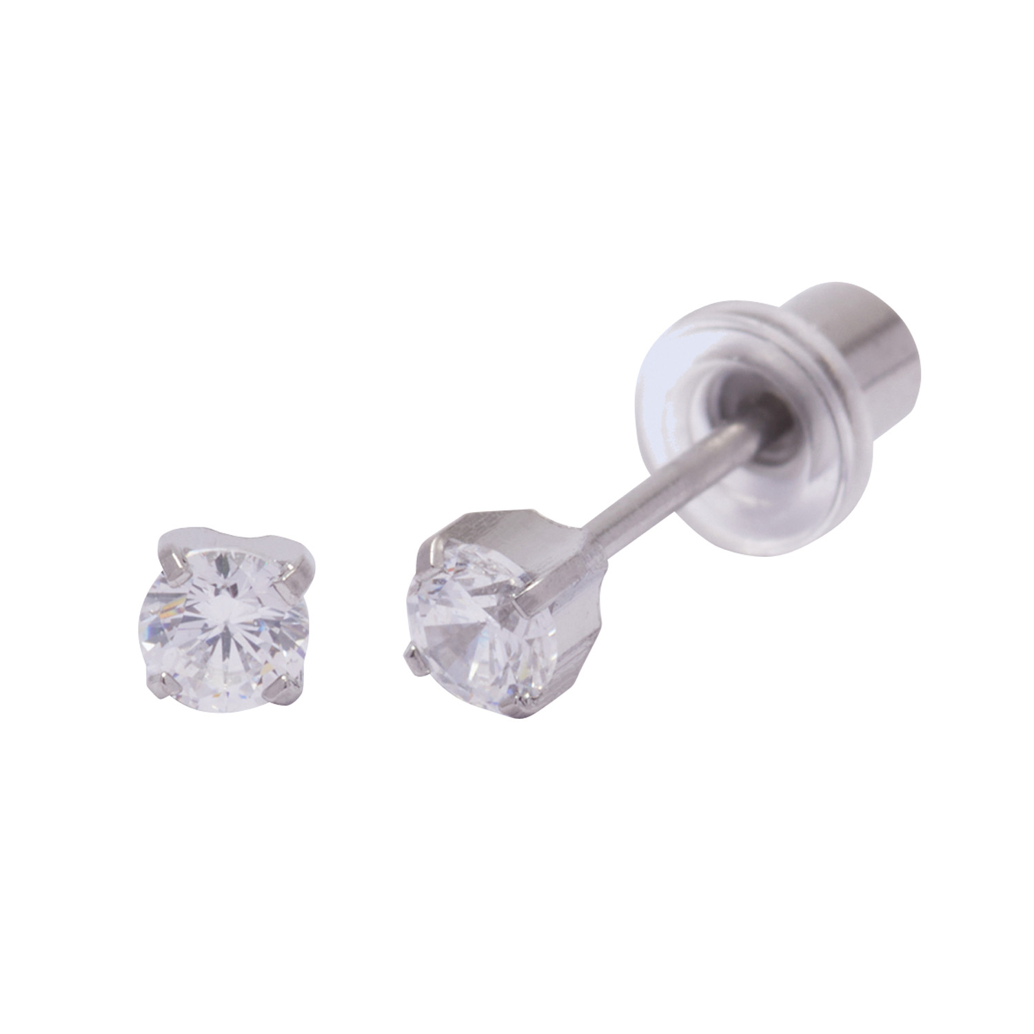 Ohrlino Erstohrstecker Krappenfassung weiß, Kristall weiß 3mm