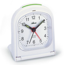 Atlanta 1267/0, white, quartz travel alarm clock in folding case