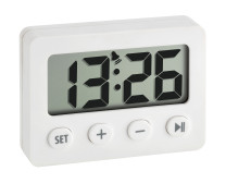 Digital alarm clock with timer and stop watch, white