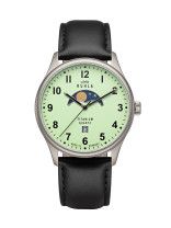 Uhren Manufaktur Ruhla - moon phase watch - titanium - luminous dial - leather strap - made in Germany