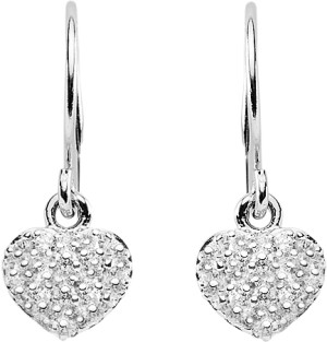 Earrings silver 925/rh, heart, zirconia
