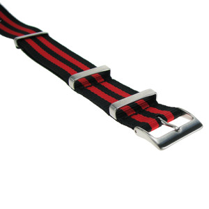 Nylon band, striped black and red, 20mm