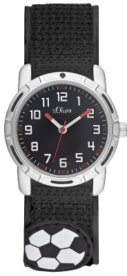 s.Oliver bracelet-montre en cuir/ textile véritable noir SO-1820-LQ