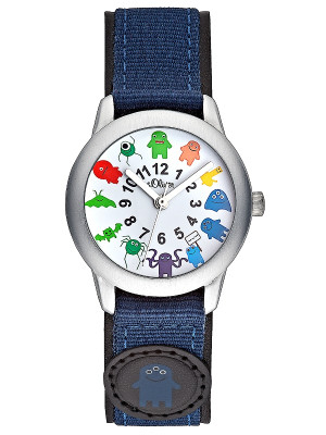 s.Oliver bracelet-montre PU/ nylon plastique noir/bleu SO-2229-LQ