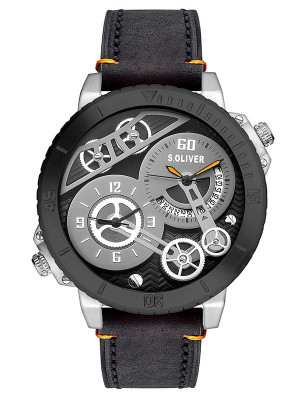 s.Oliver bracelet-montre en cuir noir SO-2948-LQ