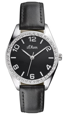 s.Oliver bracelet-montre en cuir noir SO-2546-LQ