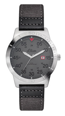 s.Oliver bracelet-montre en cuir/ textile gris SO-2978-LQ