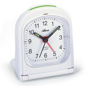 Atlanta 1267/0, white, quartz travel alarm clock in folding case