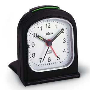 Atlanta 1267/7, black, quartz travel alarm clock in folding case