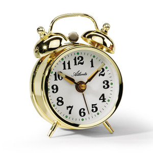 Atlanta 1068/9 gold Mechanical double bell alarm clock with luminous hands