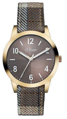 s.Oliver bracelet-montre en cuir/ textile brun SO-2493-LQ
