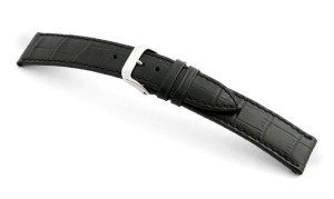 Leather strap Tampa 12mm black with alligator imprint