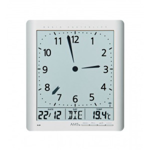 AMS Horloge murale radio/ horloge de table analogique/ numérique, argent
