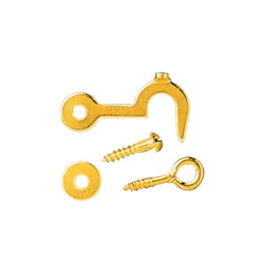 Housing lock bar brass with hooks und screw eyes l: 22mm