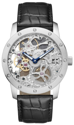 SELVA Hand winded skeleton watch with small second, silver/ black