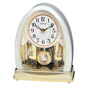 Rhythm 7641 white/ champagne table clock with melodies