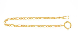 Pocket watch chain Figaro curb chain flat, brass gilded