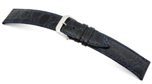 Leather strap Bahia 8mm ocean blue with crocodile leather imprinting