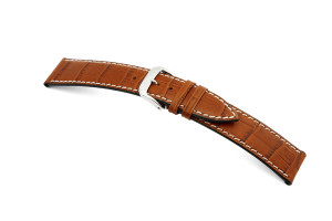 Bracelet-montre en cuir Saboga 22mm cognac avec marque d'alligator