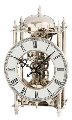 AMS table clock, nickel-plated brass, 14-day striking mechanism on a bell on the hour