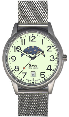 Uhren Manufaktur Ruhla - moon phase watch - luminous dial - milaneise strap