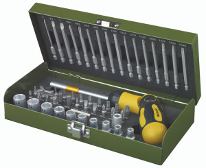 PROXXON screwdriver set with bendable ratchet screwdriver and magnetic holder, 54 pieces