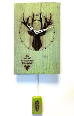 Reclaimed wood pendulum wall clock made in Germany Deer green