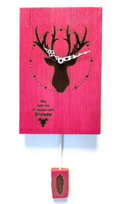 Reclaimed wood pendulum wall clock made in Germany Deer pink
