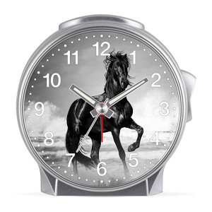 96 x 96 x 60 mm With Light and Repeat Alarm Silent SELVA Childrens Quartz Alarm Clock Horse on Green Meadow Learning Time 