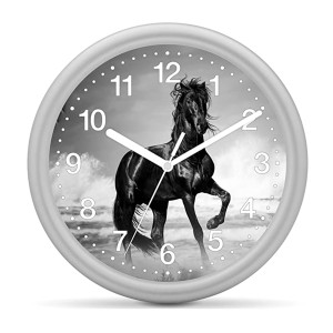 Horloge murale enfant cheval - Frison noir