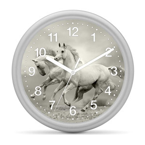 Horloge murale enfant cheval - 2 chevaux blanc / gris