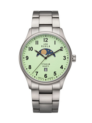 Uhren Manufaktur Ruhla - moon phase watch - titanium - luminous dial - titanium strap - made in Germany