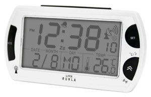 UMR Funkwecker mit großen LC-Display, Kalender, Temperatur- und Funksignalanzeige, weiß