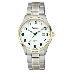 SELVA quartz wristwatch with bicolor stainless steel strap, white dial Ø 39mm