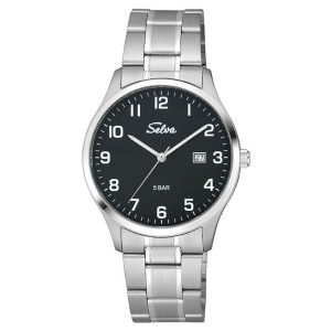 SELVA quartz wristwatch with stainless steel strap Black dial Ø 39mm