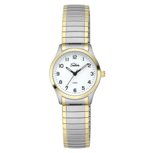 SELVA Quarz-Armbanduhr mit Zugband bicolor, Zifferblatt schwarz Ø 27mm