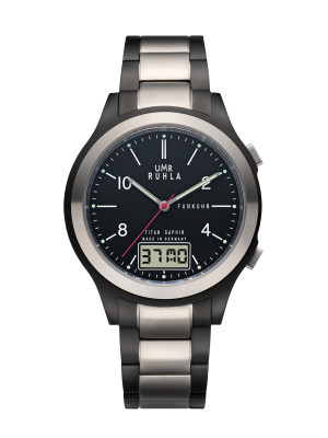Uhren Manufaktur Ruhla - Funk-Armbanduhr Ø 43mm Titan schwarz