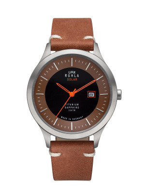 Uhren Manufaktur Ruhla - Armbanduhr Solar Ø 41mm Titan/ Band vegan braun