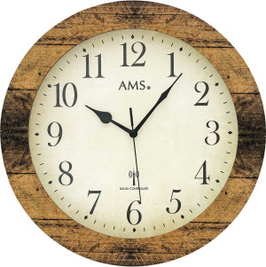 AMS radio wall clock wood/glass walnut look