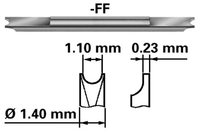Fourchette de rechange réversible fine, Ø 1.40 / 1.10 mm, épaisseur 0.23 mm