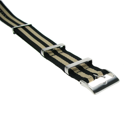 Nylon band, striped black and beige, 20mm