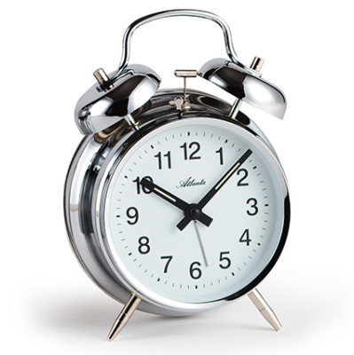 Atlanta 1054/19 silver polished mechanical double bell alarm clock