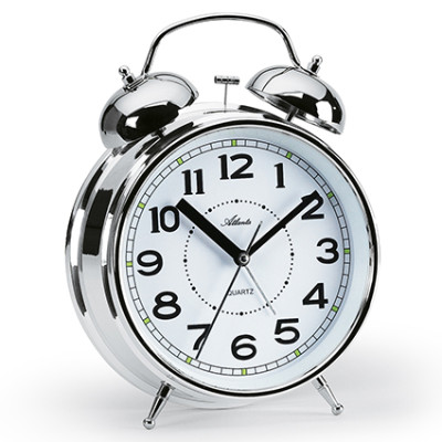 Atlanta 1648/19 silver Quartz alarm clock with bell signal