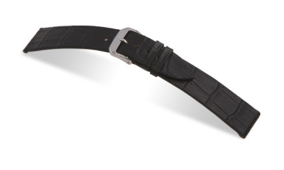 Bracelet-montre en cuir 16mm noir avec marque d'alligator